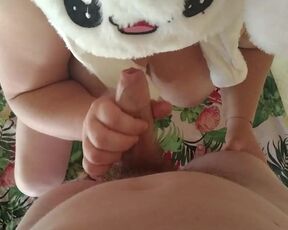 Sucking her husband's hairy cock | home furry style